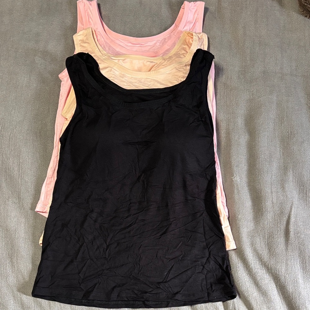 Women's Tank Top Set with built in bra - Black, Pink, Cream